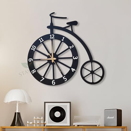 Stayleaf Metal Analog Wall Clock for Home Decoration | Decorative Cycle Wallclocks for Living Room Stylish | Designer Wall Watch for Bedroom, Office, Drawing Room, Kitchen, Cafe/Restaurant
