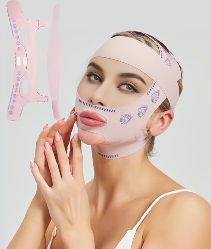 V-Line Lifting Chinstrap,Reusable V Line Lifting Mask with Chin Strap,Chin strap 23-27 Inches (Pink)