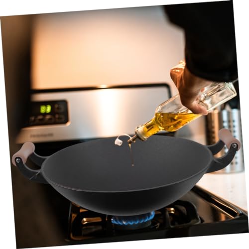 Wok de hierro fundido con doble mango de madera miniatura 7