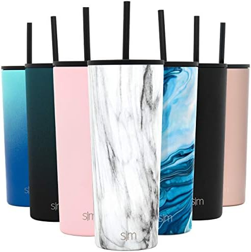 Simple Modern Insulated Tumbler with Lid and Straw | Iced Coffee Cup Reusable Stainless Steel Water Bottle Travel Mug | Gifts for Women Men Her Him | Classic Collection | 24oz | Carrara Marble