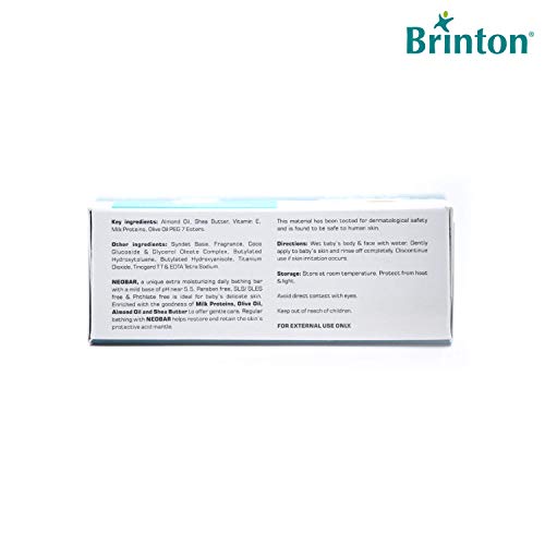 Image of Brinton Neobar Baby Soap for Bathing, Moisturizing, Gentle Cleansing, Skin Friendly, Daily Care, pH 5.5, White, 75 g, Pack of 4