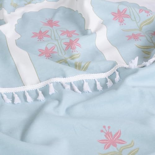 Image of Tranquebar Curtain Co. Window Curtains 6 Feet, 60-65% Room Darkening, Turquoise Floral Print, Cotton Curtains for Window, Cotton Curtains 6 Feet Long Set of 2, BackTab Loops, Taj (183 cm) - Set of 2