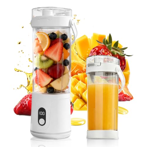 XPJBKC Licuadora Portátil de 600 ml, Batidora de Vaso Portatil, Mini Batidora con 12 cuchillas de acero inoxidable, Mini Licuadora Personal para Jugos, Batidos, Cocina, Fitness y Viajes (Blanco)