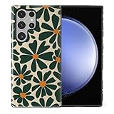 casesok Samsung Galaxy S24 Ultraケース、デュアルレイヤーハードシェル+シリコン電話カバー、Samsung Galaxy S24用フルボディ保護耐衝撃ケース、ウルトラヴィンテージグリーンフローラルブルーム