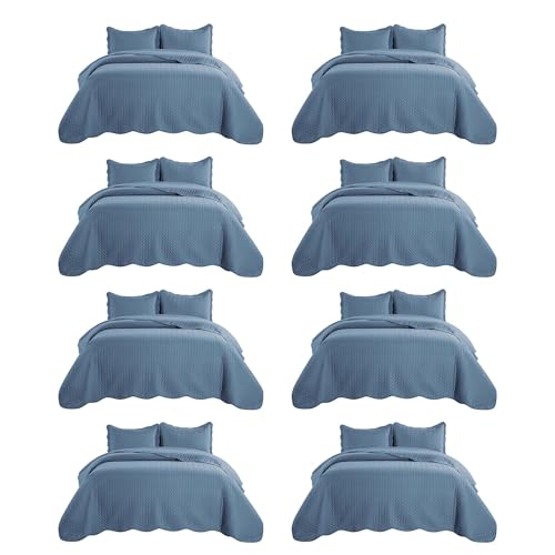IR Imperial Rooms 8 Pack Quilt King Size Bedding (106" x 96") - Bulk Wholesale for Hotels, Guest Bedroom & Airbnbs - Lightweight Microfiber Reversible Embossed Quilts Bedspread (Light Blue)