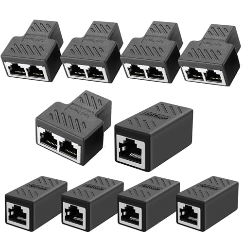 Image of COOLCOLD RJ45 1 to 1 & 1 to 2 Ethernet Coupler Combo (10 Pack), Cat7 /Cat6 /Cat5e LAN Cable Extender Adapter, Double Socket Female to Female Connector for Network Extension, Ethernet Cable Joiner(Black)