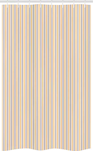 ABAKUHAUS Geometrisch Schmaler Duschvorhang, Blau Weiß gestreift, Badezimmer Deko Set aus Stoff mit Haken, 120 x 180 cm, Kadett Blau Orange Weiß