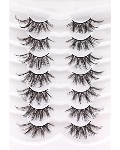 Veleasha Half Lashes 7 Pairs Pack Wispy & Fluffy False Eyelashes Cat Eye Style 3D Faux Mink Lashes Strips for Women (B01)