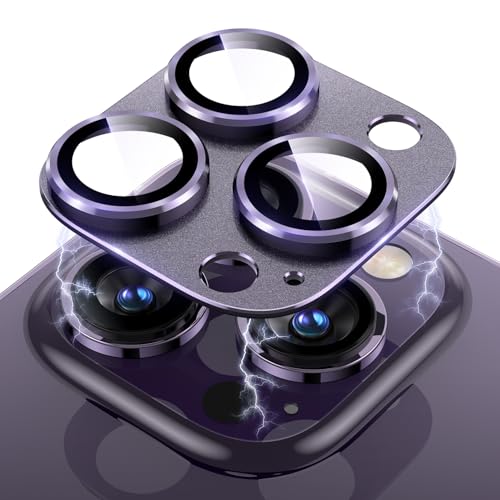 Image of Uyiton for iPhone 14 Pro /iPhone 14 Pro Max Camera Lens Protector, [Drop Protection] 9H Tempered Glass Camera Cover screen Metal Ring Case Friendly Scratch Resistant Easy to Install - Matte Purple