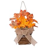 Hanging Artificial Wreath, Rattan Basket Plastic Flower Decor Simulation Flowers Wreath for Front Do