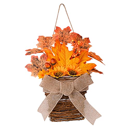 Hanging Artificial Wreath, Rattan Basket Plastic Flower Decor Simulation Flowers Wreath For Front Door Party Wedding Garland Fall #TOP5