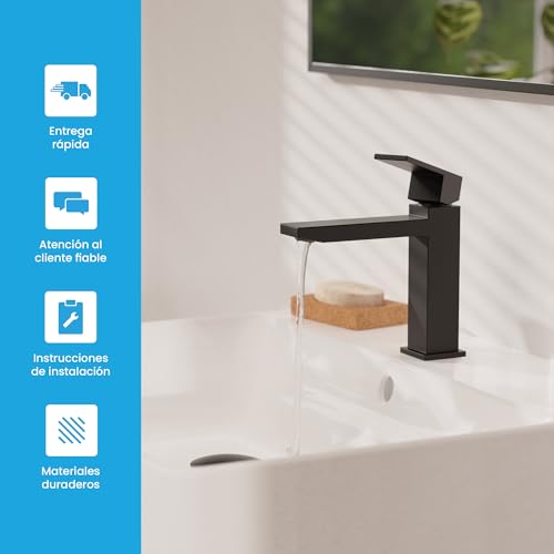Miniatura 7 de Bächlein Grifo Para El Baño De Diseño Angular Negro Mate Mezclador Monomando De Líneas Claras Y Aspecto Moderno Grifo De Baño Cromado