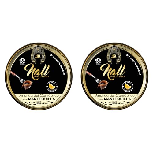 NALL DELICATESSEN Anchoas del Cantábrico XL 00 con MANTEQUILLA | Elaboración Artesanal con Aceite de Oliva Virgen Extra | 10 Filetes/lata (2 Latas)
