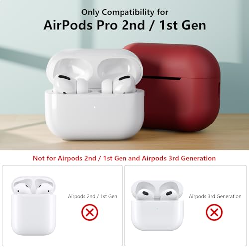 KOKOKA Silikon Hülle Schutzhülle Kompatibel für Airpods Pro 2/1 2023/2022/2019 mit Reinigungsset und Silikonband, Stoßfeste Weiche Schutzhülle Case für Airpods Pro 2nd/1st Generation, Burgundy