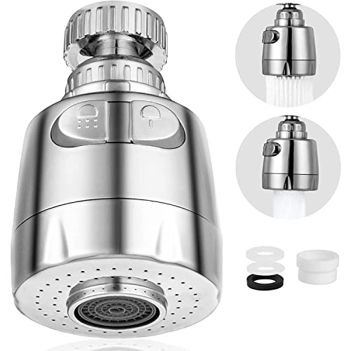 Image of YANCI Rotate Tap Aerator, ABS Swivel Water Saving Faucet with Filter for 22 /24MM Threaded Taps, Faucet Aerator Swivel Kitchen Sink with 2 Modes, Tap Extension Connection for Kitchen, Bathroom, Silver