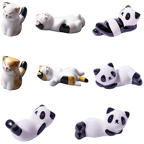 YouYuer Stäbchenhalter,8PCS Keramik Stäbchen Ruht Essstäbchenablagen Stäbchenbänke Löffel Gabel Messer Halter Essstäbchen Ablagen Essstäbchen Halterung Restaurants Zubehör(Panda und Katze Muster) Cover