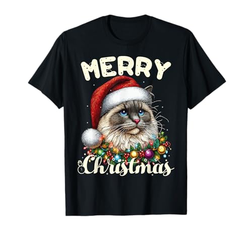 Poupée de Noël Ragdoll Ragdoll de Noël avec inscription « Merry Christmas » T-Shirt