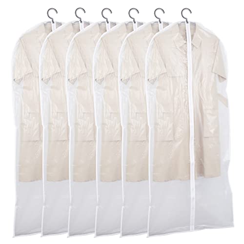 Obsoorth Clear Garment Bags with Full Zipper Lightweight Foldable Dust Proof Breathable Extra Wide Travel Suit Cover for Hanging Clothes Closet Storage, 24'' x 55'' / 6 Pack