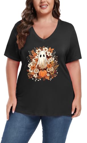Image of ForHailey Women's Plus Size V Neck Tops Summer Short Sleeve T Shirt