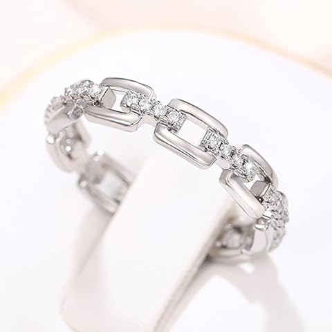 Yarrzhen 925 Sterling Silver Shiny Full Diamond Ring Chain Shaped Diamond and Zirconia Index Ring Cubic Zirconia Cocktail Rings CZ Diamond Ring Eternity Engagement Wedding Band Ring for Women 8 Cover