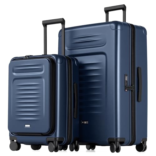 Coolife Luggage Sets Checked Suitcases - 2 Piece, Travel Carry on with Spinner Wheels, Expandable Hardside Large Suitcase with TSA Lock,20+29 Inch Blu