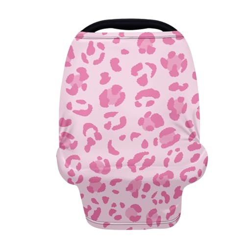 Image of Forchrinse Pink Leopard Print Car Seat Cover for Babies Girls Breastfeeding Nursing Cover Infant Carseat Canopy Stroller Cover Soft and Breathable