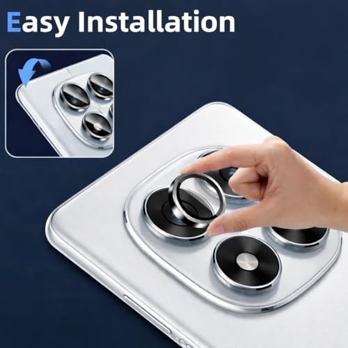Image of Metal Ring Camera Lens Protector compatible with oppo reno 15 pro mini Scratch-Resistant /3D Anti Shock /Anti-Scratch /Camera Tempered Glass (silver black color) (PACK OF 1)