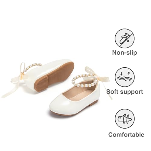 THEE BRON Toddler Mary Janes Ballet Dress Flats Flower Girl Sparkly Pearl Shoes(AF498 Toddler,Apricot/10M)