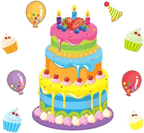 Happy Birthday Bulletin Board Set for Classroom Colorful Cakes Bi...