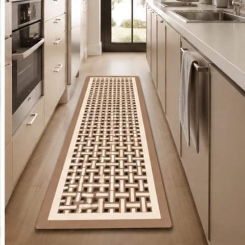 Image of HomeCloud Rubber Kitchen Mats for Floor Set of 2 Pcs | Non-Skid, Soft Absorbent Rugs for Kitchen, Laundry, and Hallway | 120x40cm, 40x60cm| 4mm Thickness(Interlock Beige)
