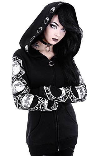 Restyle Clothing LUNAR HOODIE - Blouse with ram skull and pentagram prints (Small) Black