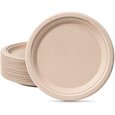 Einwegteller 100 Stück Pappteller 26CM Braun Rund Einweggeschirr größ Partyteller Zuckerrohr Einweg Einmalteller Biologisch Tiefe Pappteller Natur Cover