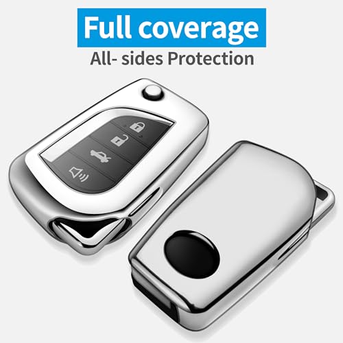 Image of Tukellen for Toyota Key Fob Cover,Special Soft TPU Key Case Cover Protector Compatible with 2018-2024 Camry SE /LE,2020-2025 RAV4 LE,Corolla SE /LE Smart Key-(Silver)