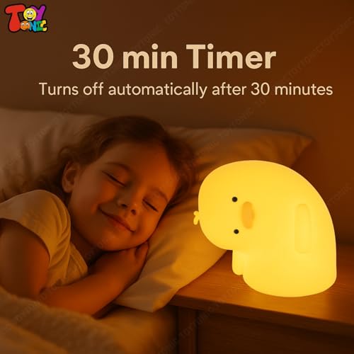 Image of TOYTONIC Why Duck Silicone Night Lamp - Cute Animal Bedside Light with Touch Control & 3 Color Modes, USB Powered Nursery Lamp for Kids, Baby, Toddlers, Women, Teen Girls & Diwali Gift