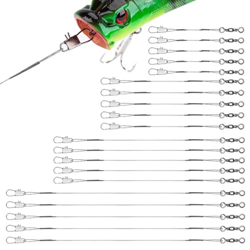 NOPKESV 20 pezzi Lenze in Acciaio Inox con Girella e Moschettone, Leader in Filo Anti-Morso, per Spinning, Luccio, Acqua Salata e Dolce, Pesca, Lenza (4 misure) (Dimensioni: 10/15/20/25 cm)