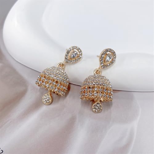 Dainty CZ Jhumki Bell Teardrop Dangle Drop Earrings for Women Silver/Gold Plated Crystal Bohemian Vintage Indian Chandelier Statement Dangling Stud Hypoallergenic Traditional Fashion Jewelry4