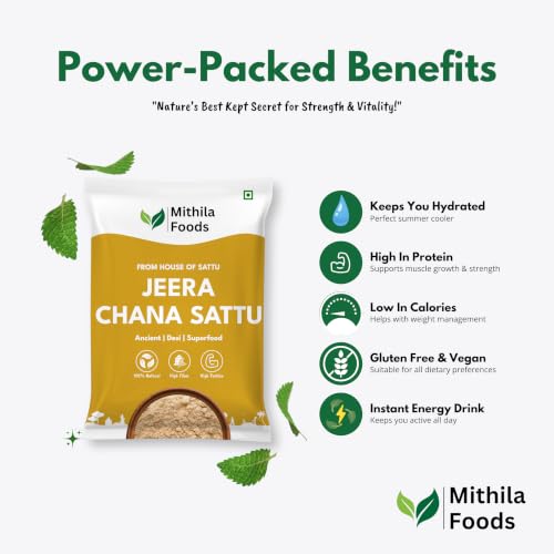 Image of MITHILA FOODS 2 Kg Bihari Jeera Chana Sattu (Roasted Gram Chana Flour with Powdered Cumin) | Gluten-Free, High Protein & Fiber, Superfood | Fresh Natural Energy Drink, Hydrating | Authentic Flavor From Bihar