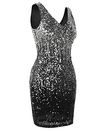 Image of PrettyGuide Women's Sequin Cocktail Dress V Neck Bodycon Glitter Party Dress
