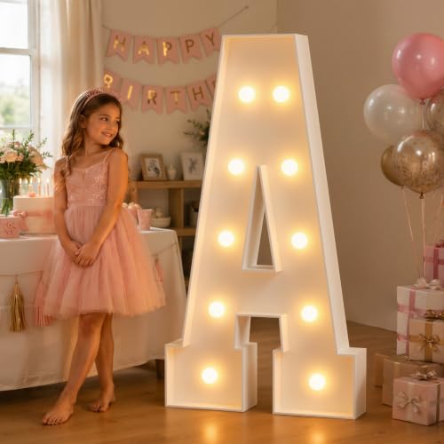 JoyMuse 4FT Marquee Light Up Letters Large Marquee Letters 4 Feet Tall for Marry Me Proposal Decorations Big 4FT Letters with Lights for Baby Shower Party Decor Letter A