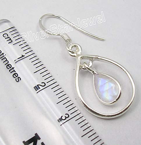 Solid Sterling Silver 6 x 9 mm Rainbow Moonstone Earrings 3.6 cm New Art3