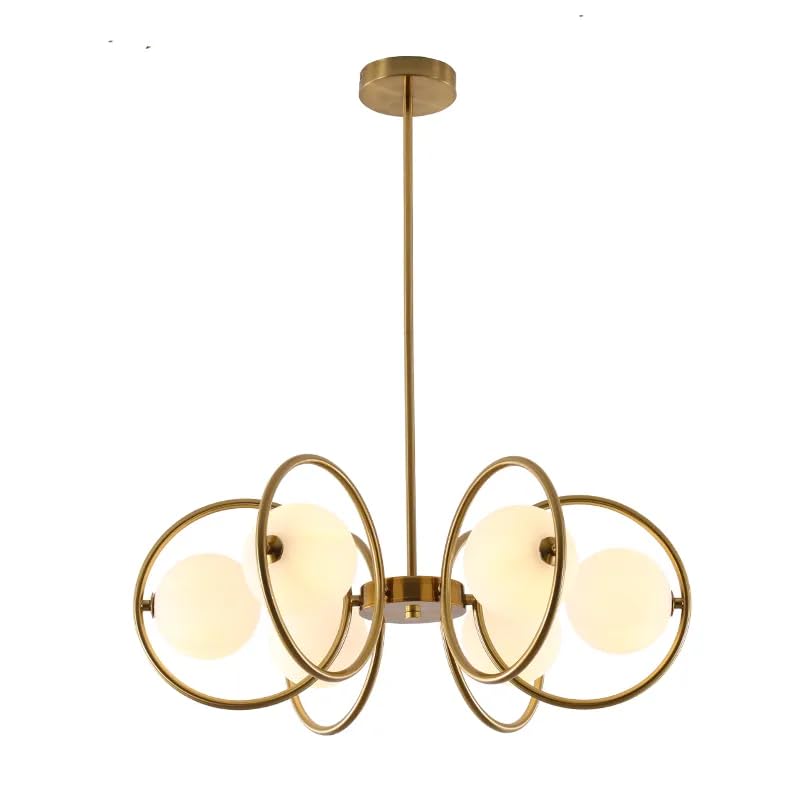 Image of WOKE Mid Century Modern 6 Light Chandelier Gold Plating Ceiling Light Contemporary 6 Rings Glass Globe Hanging Ceiling Lamp Interior Bedroom Living Room Kitchen Decor Lighting Fixture
