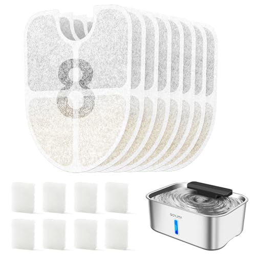 GOYJOY 12L Stainless Steel Dog Water Fountain 8 Pack Replacement Filters