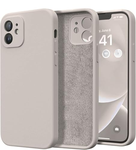 Image of DIZORO Square Candy Liquid Silicone iPhone Case Cover Compatible for iPhone 12, All Cube Series with Microfiber Lining Compatible iPhone 12 (6.1 inch) - Stone