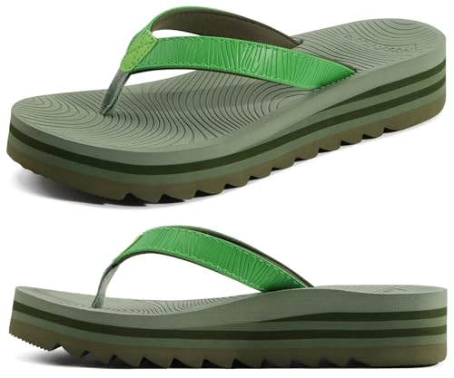 KuaiLu Chanclas Mujer Moda Plataforma Ligero Yoga Mat Flip Flops Dressy Verano Playa Tanga Sandalias Suave Cómodas Cushión, Verde EU 41