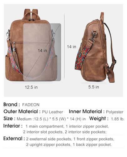 Image of FADEON Leather Backpack Purse for Women Designer Travel Backpack Purses PU Fashion Ladies Shoulder Bag with Tassel