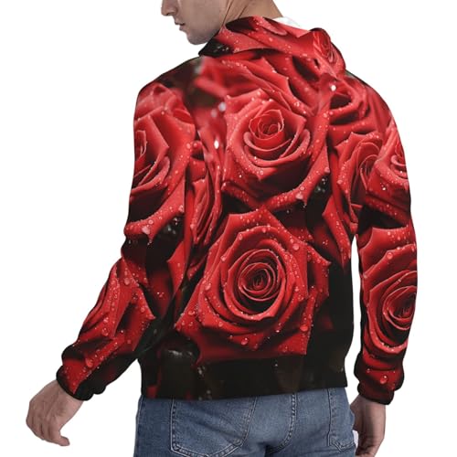 Men's Fleece Pullover Hoodie Long Sleeve Hooded Red rose Sweatshirt Casual Shirts With Pockets 4X-Large4