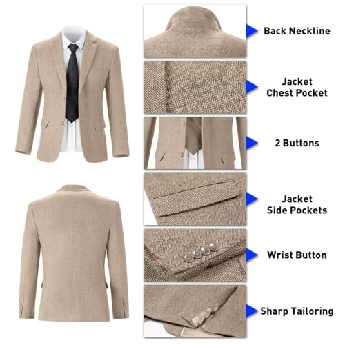 Retro Tweed Herringbone Suit for Men Slim Fit 3 Pieces Mens Suit Groom Dress Tuxedos Prom Suit Jacket Vest Pants3