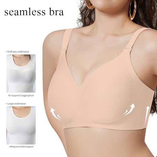 Image of Wirefree Plus Size Bras for Women, Seamless Full Support Wireless Comfort for Large Cup, No Underwire, Everyday T-Shirt Bra