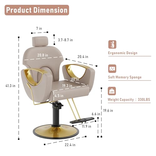 Image of LOUVIXA Barber Chair for Hair Stylist, Height Adjustable Hydraulic Hair Reclining Salon Chair, 360 Degrees Rotation, Multi-Function Shampoo Chair for Salon Barbershop (Grey)