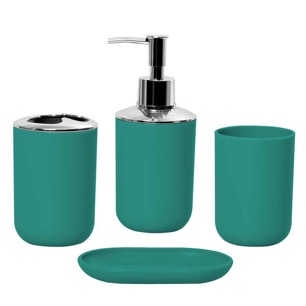 Bathroom Accessories Set, 4pcs Bathroom Toothbrush Holder, Soap Dish, Mouthwash Tumbler, Lotion Dispenser Set Home Bathroom Wash Supplies Accessories,Green